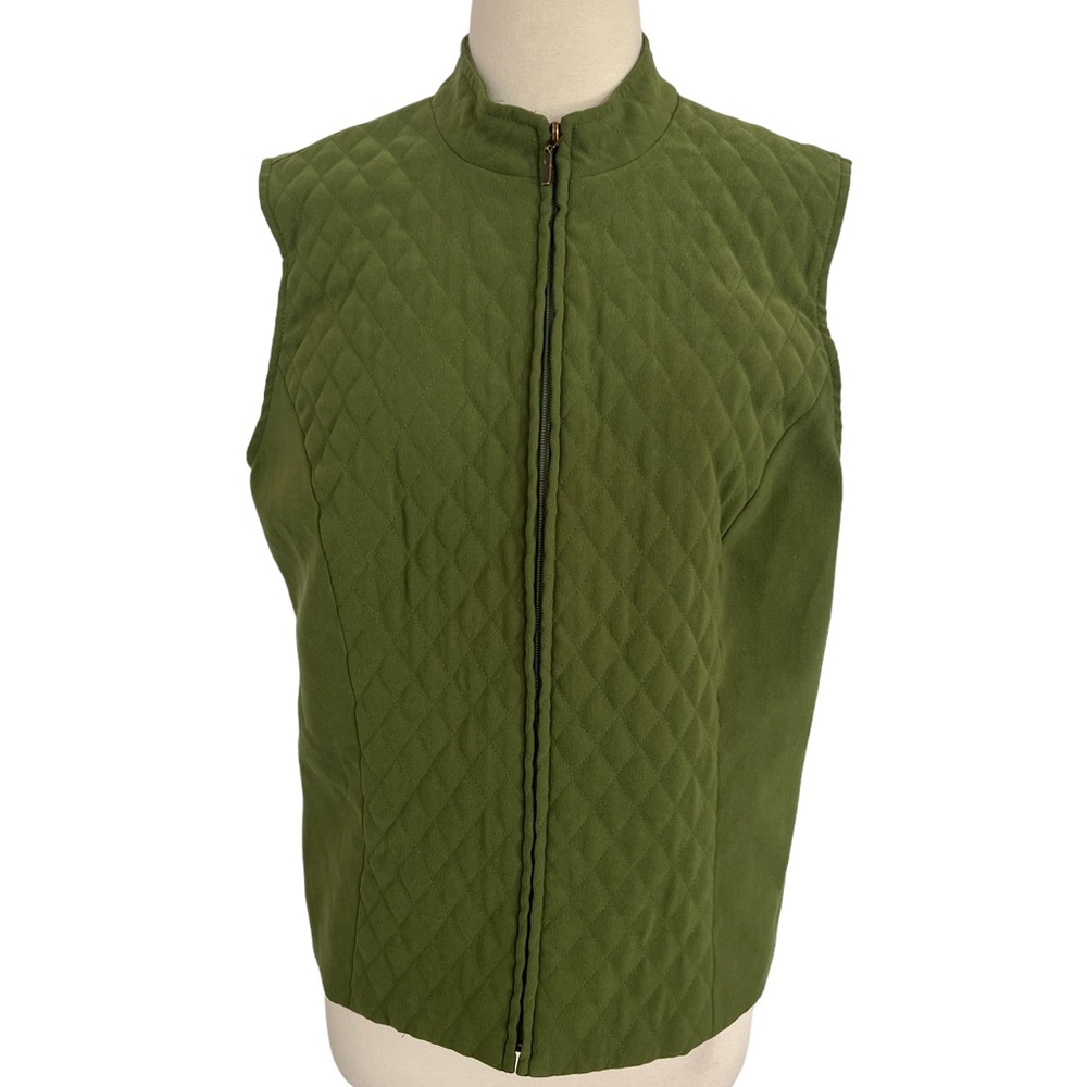 JM Collection Olive‎ Green Quilted Front Mock Neck Zip Up Vest Size 12